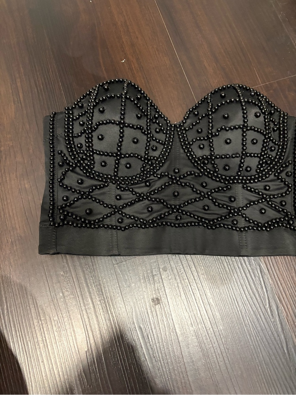 Women's Black Beaded Bustier Top